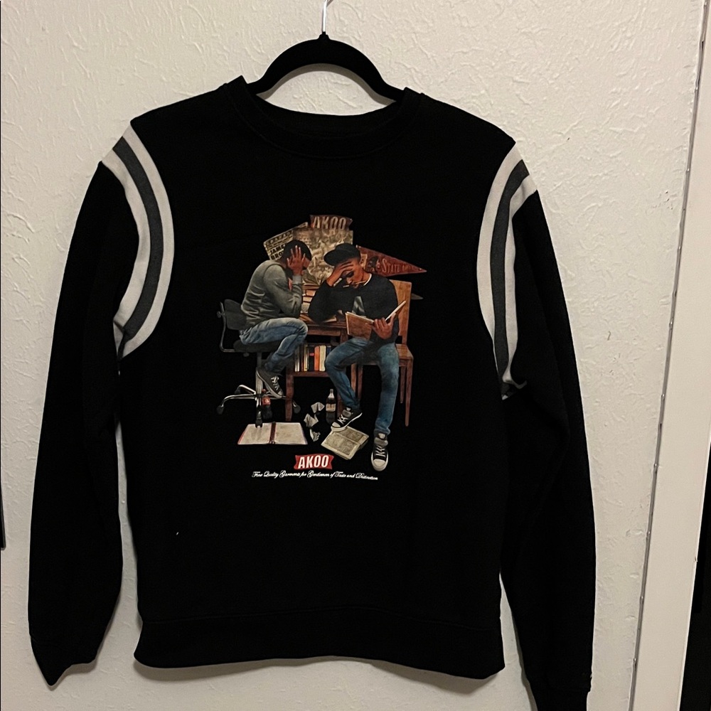 Akoo Black and Gray Graphic Crewneck Sweater
